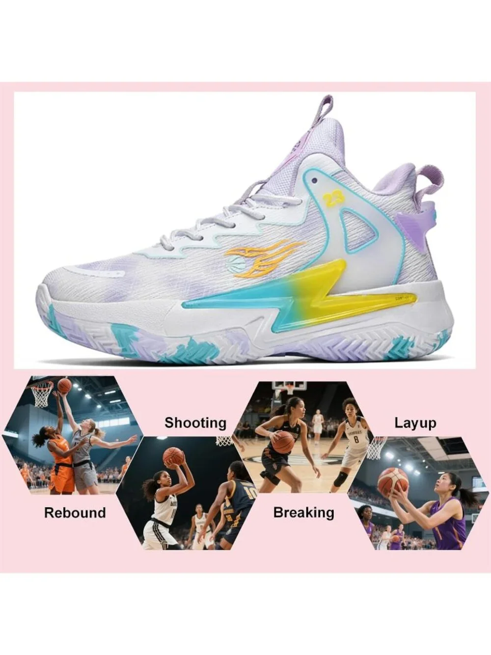 Women's Purple Breathable Non Slip Running Sneakers Comfortable Basketball Shoes